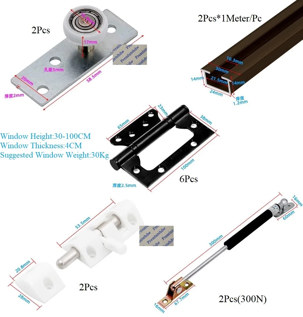 1Set Up Down Bi-fold Hardware Kit For Wooden Framed Window Track Hinge Latch Strut