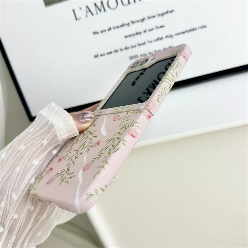 Чехол для телефона с розовым цветком розы для Samsung Z Flip Hard Cover для Galaxy Z Flip5 Flip6 Flip4 Flip3 5G Fashion Cute