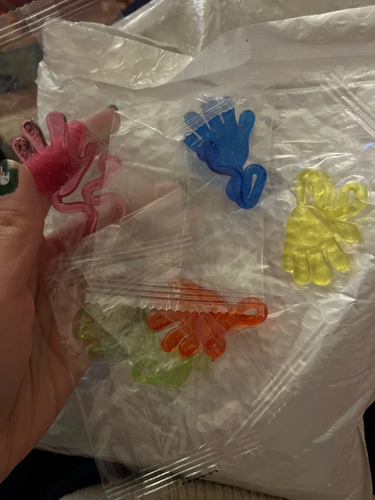 5-20 Pcs Funny Glitter Sticky Hands toy Palm Elastic Sticky Squishy Slap Palm Toy Novelty Gift Party Favors supplies photo review