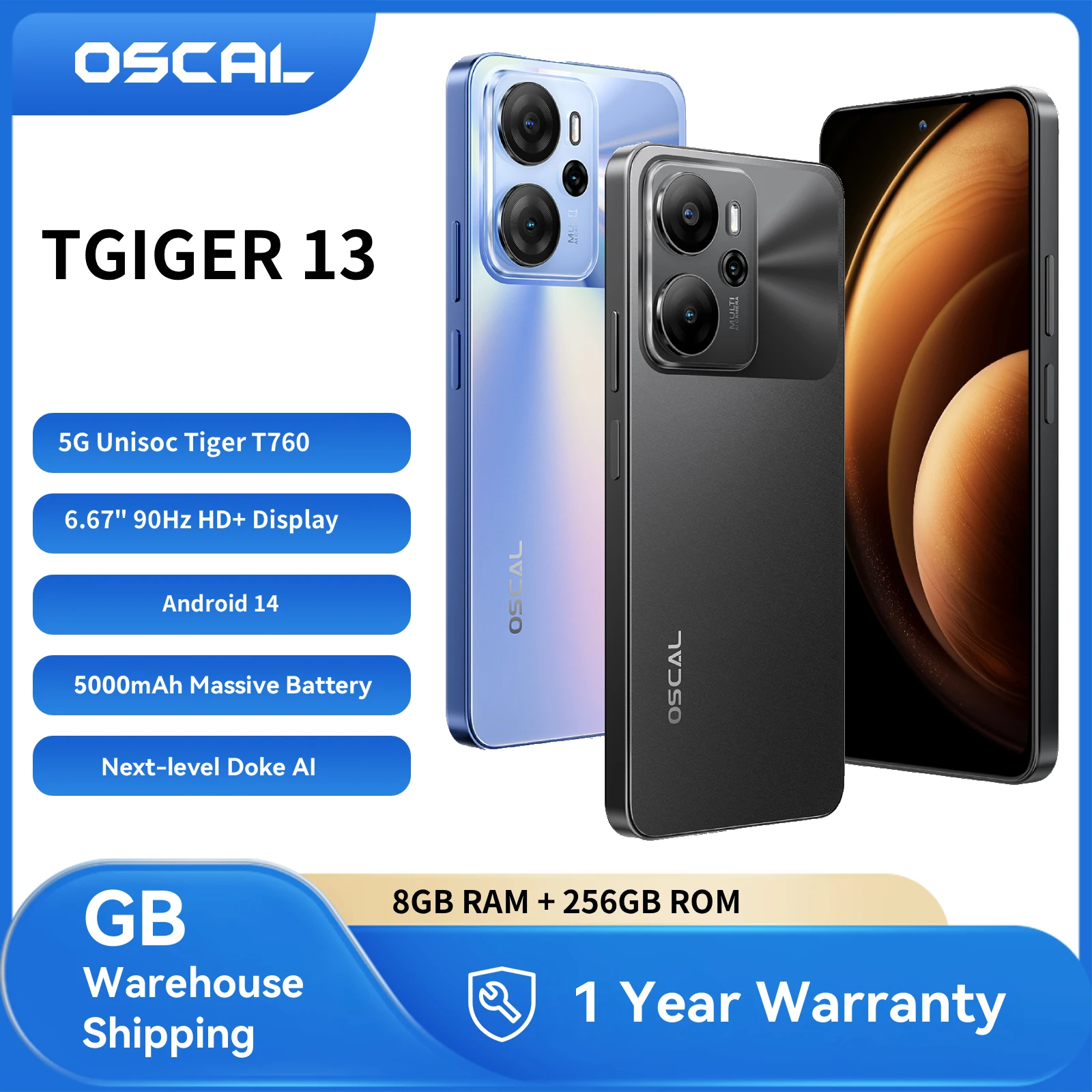 OSCAL Tiger 13 5G Smartphone with 8GB 256GB Storage