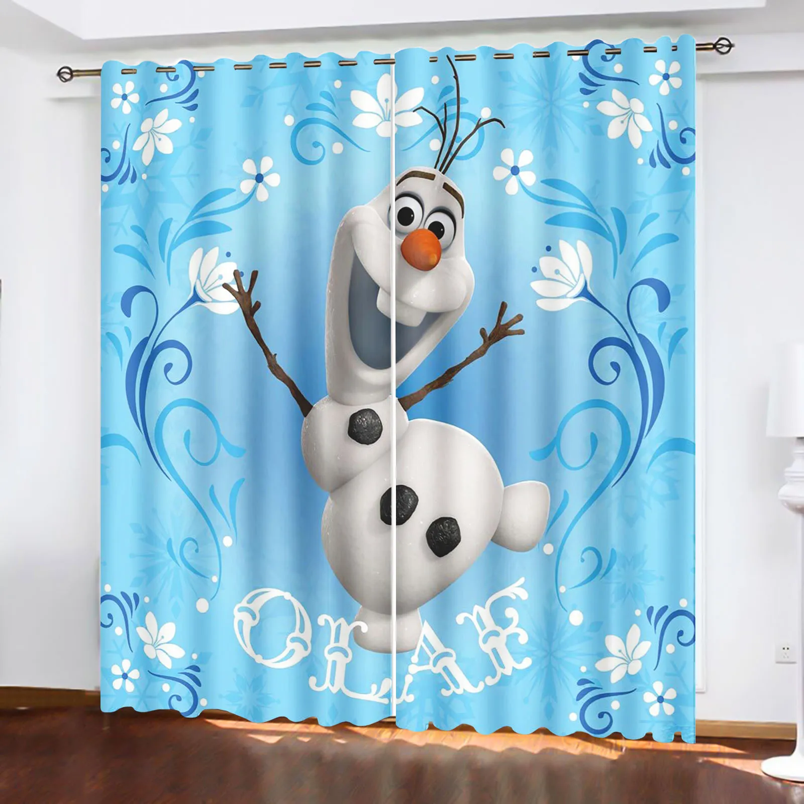 Frozen, Olaf, Elsa Home Decor Printed Curtains For Living Room Bedroom Blackout Curtains Cartoon Cute Dustproof 100% Polyester