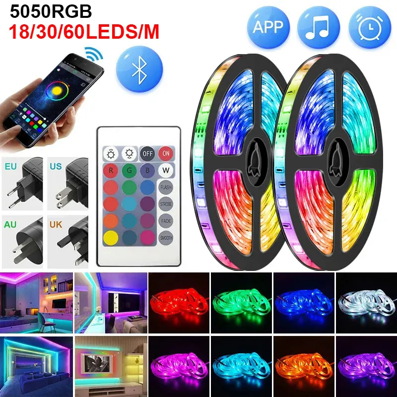 

Светодиодная водонепроницаемая лента, 5050 Rgb, Wi-Fi, Bluetooth, 12 В, 18/30/60 светодиодов/м