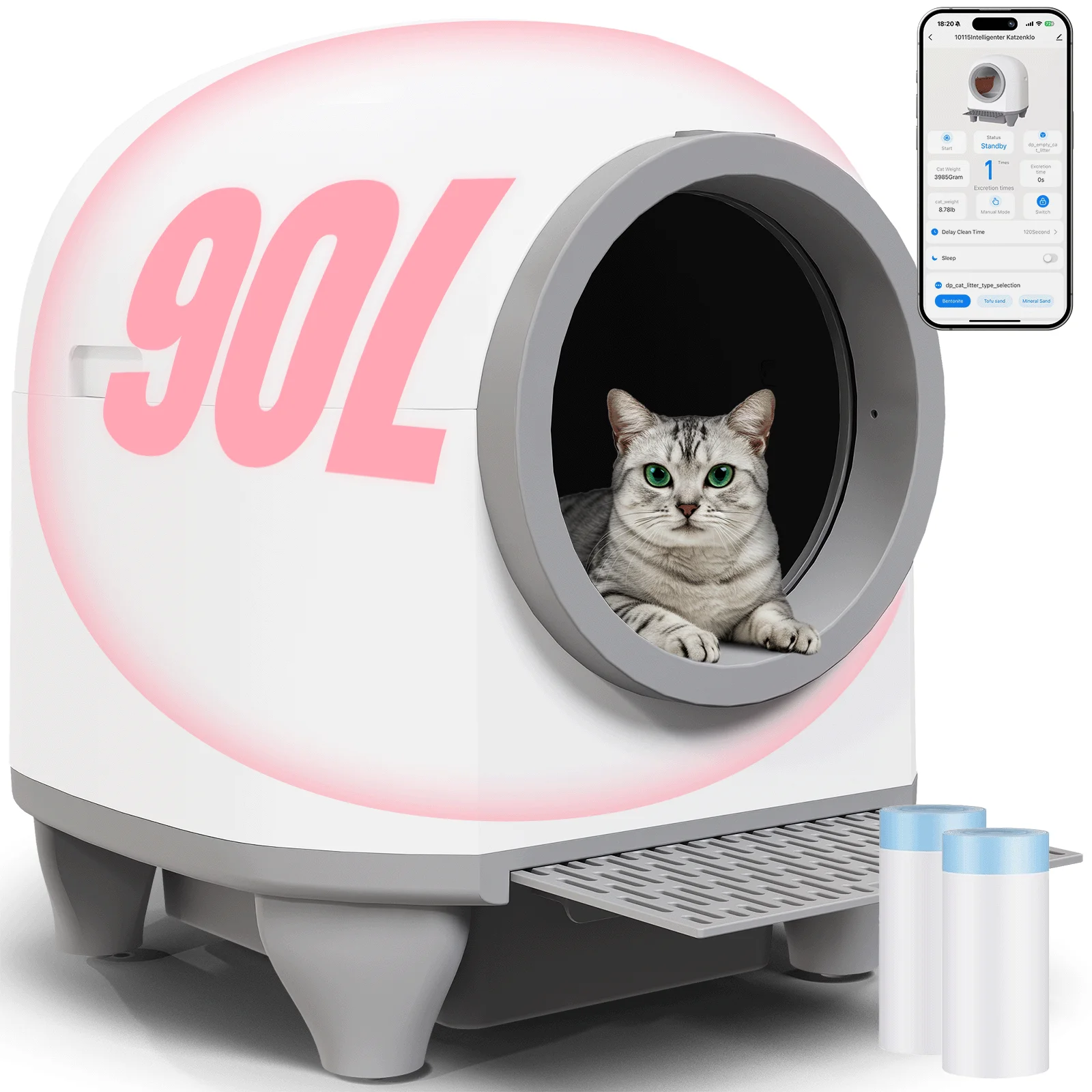 Devoko 90L toilettes autonettoyantes pour chat contrôle par application contrôle des odeurs toilettes automatiques pour chat avec tapis à litière pour chat