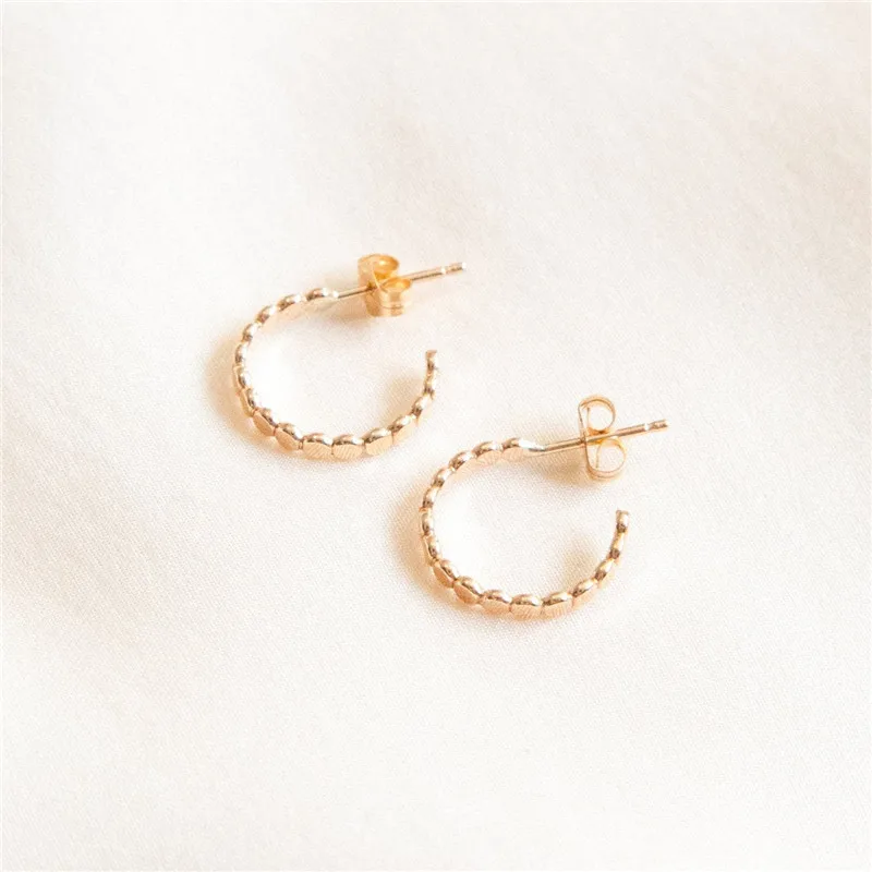 Real 14K Gold Filled Dot Hoop Earrings Boho Beaded Hoop Post Earrings  Minimalist Jewelry Tarnish Resist Hypoallergenic Earrings