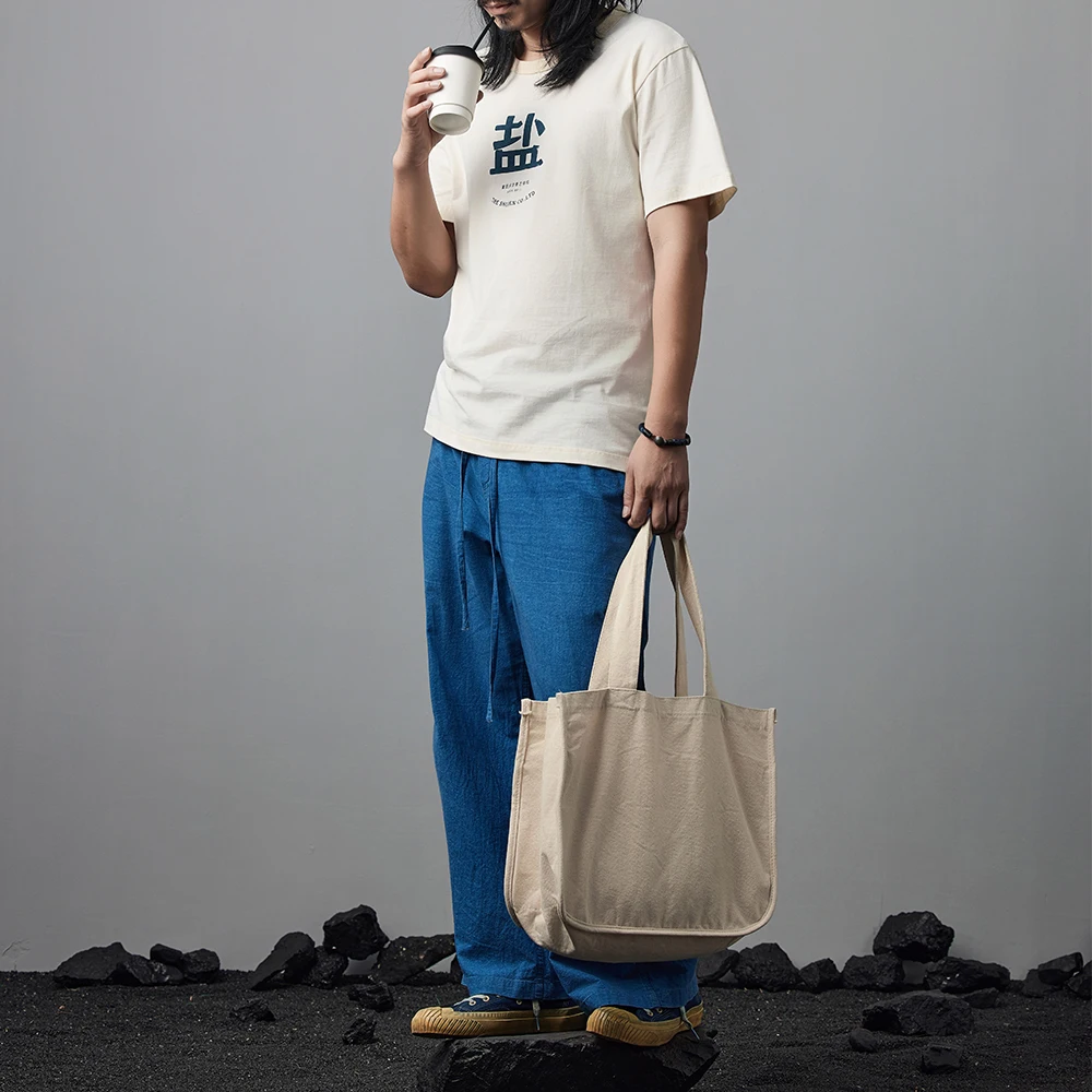 Vintage Indigo casual Pants Men's Loose Wide-Leg Pants Pure Cotton Lace-up Tapered Pants Four Seasons Blue Pants