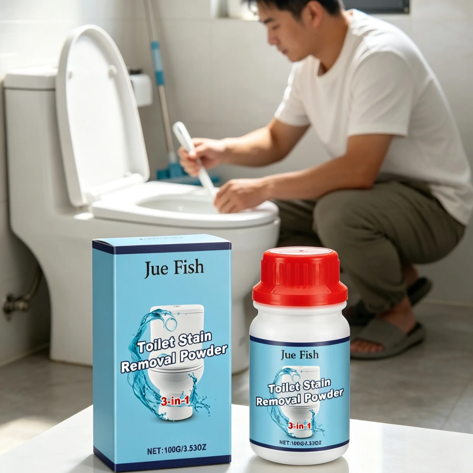 Jue Fish Toilet Cleaner Powder Deep Stain Removal Neutralize Odors Long Lasting Clean Protect Surface Toilet Descaling Powder