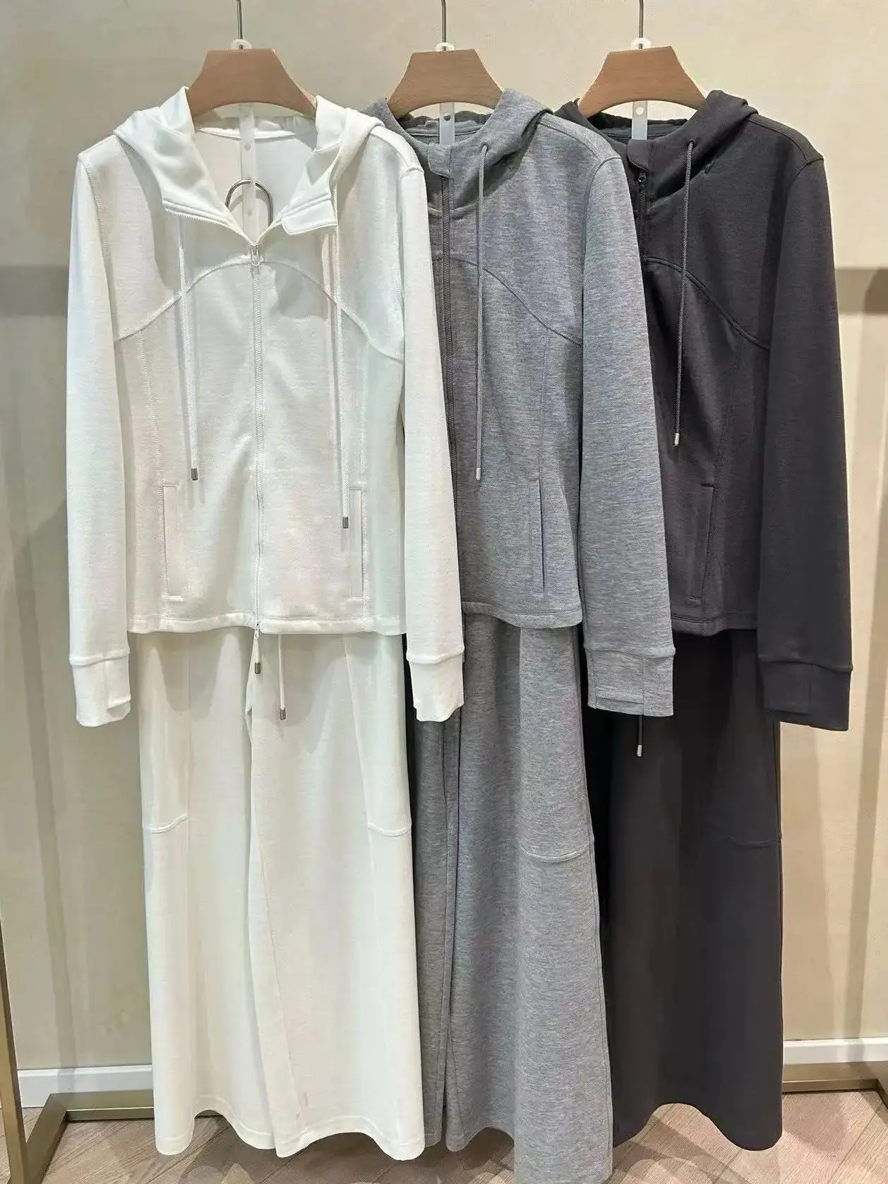 

Early autumn luxurious 100% cotton women's hooded pants suit