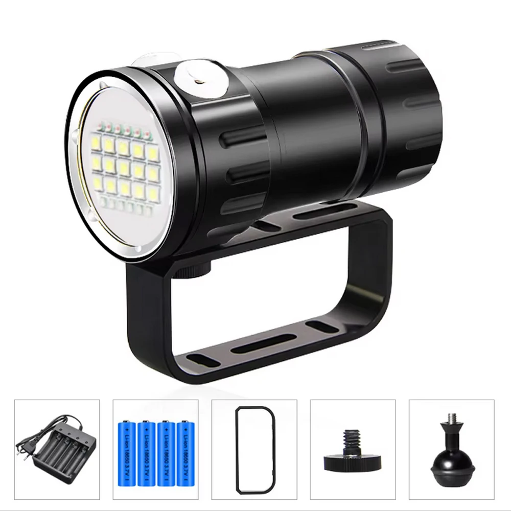 Lumière de photographie sous-marine professionnelle 27 LED lampe de surbrillance 20000Lumens lampe de poche de plongée 100M torche de caméra vidéo étanche