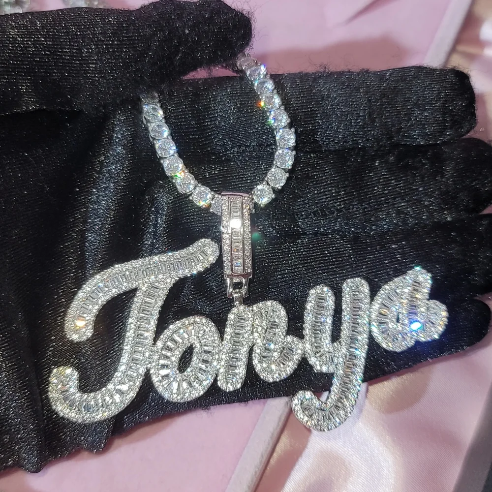 Custom Alphabets 26 A-Z Letter Necklace Customized Iced Out Two Rows Word Pendant Fashion Hip Hop Jewelry Gifts For Women Men