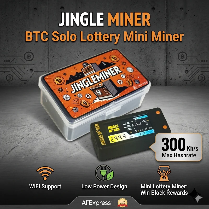 Jingle Mining BTC SOLO Mini Lottery Miner 300KH/s BTC Wi-Fi SHA-256d Home Miner Jingle Miner Bitcoin Crypto Solo Lottery 3.3V 1W