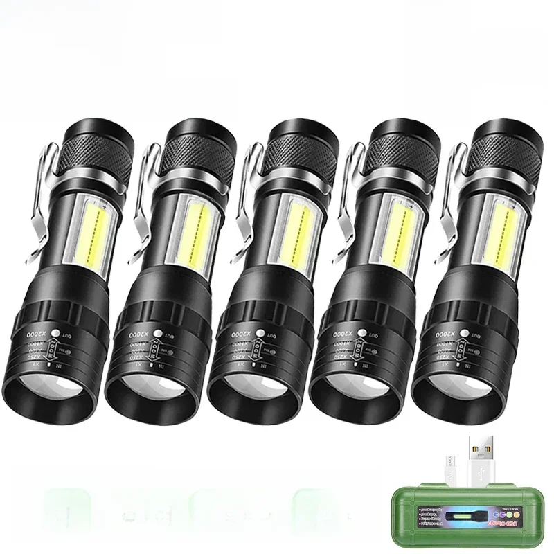 1-5 pièces Mini lampe de poche LED Zoom torche COB + XPE lampe batterie intégrée lampe extérieure étanche lampe de poche d'urgence avec pince à stylo