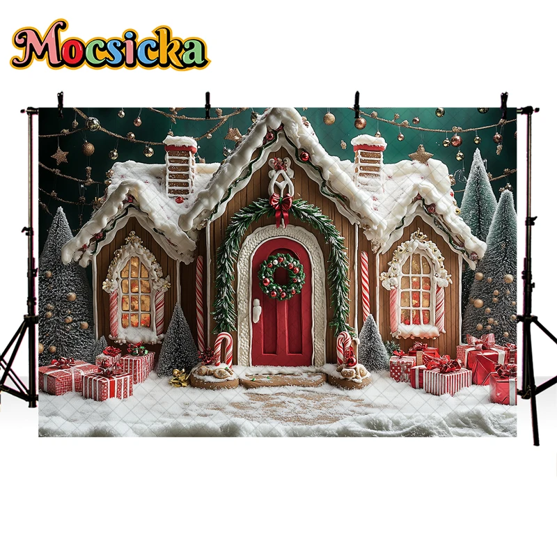 Mocsicka Xmas Gingerbread Winter Backdrops Kids Baby Photorgaphy Decors Child Adult Christmas Photocall Snowy House Backgrounds