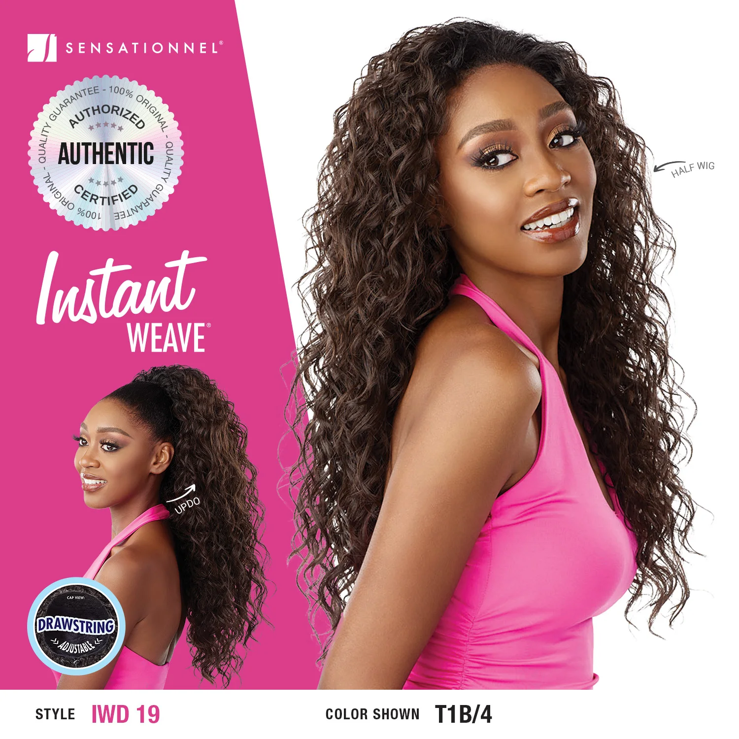 Sensationnel Instant Weave Half Wig Drawstring Cap IWD 19 - Long, Natural Volume, Quick Style, Perfect for Everyday Wear