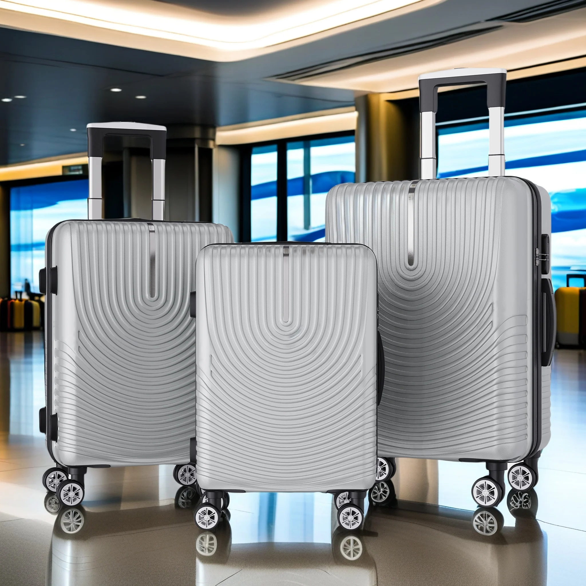 Anajqaqia Ensemble de valises de voyage 3 pièces avec roulettes et serrure, chariot à coque rigide, poignée télescopique, M, L, XL