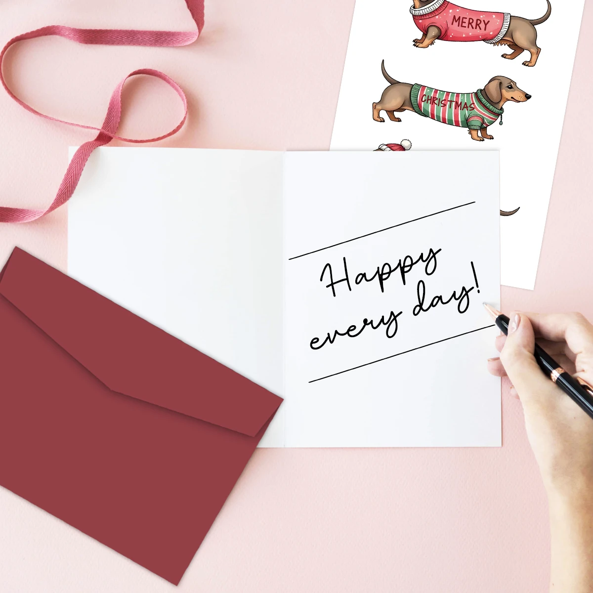 Weihnachts-Dackel-Grußkarte, „MERRY CHRISTMAS HOHOHO' Hundesign-Weihnachtskarte mit Umschlag, Geschenkkarten für Freunde und Familie – Detail 10