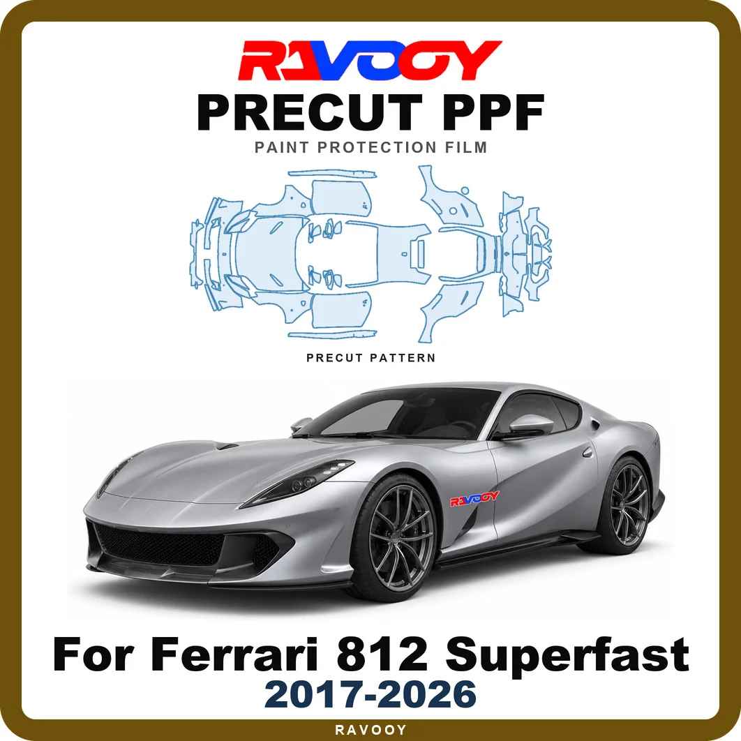 Precut PPF For Ferrari 812 Superfast Base 2017-2026 8.5mil TPU Paint Protection Film Hood Bonnet Bumper Headlight Self-Healing