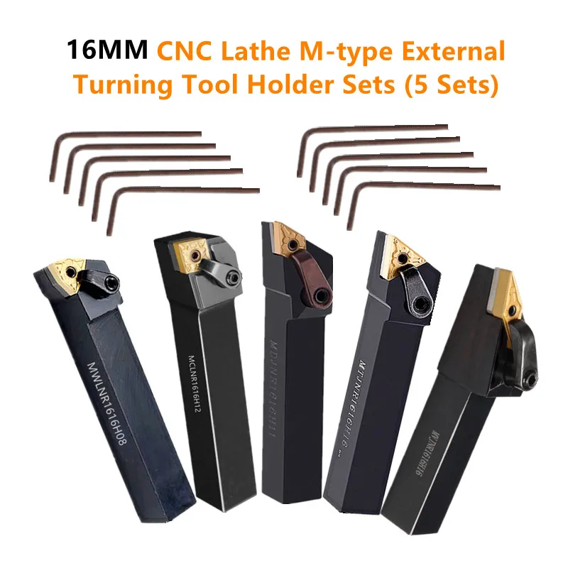 CORIT 5Sets of 16MM External CNC Lathe M-type Turning Tool Holder with Applicable Inserts and Wrenches Set for External Turning