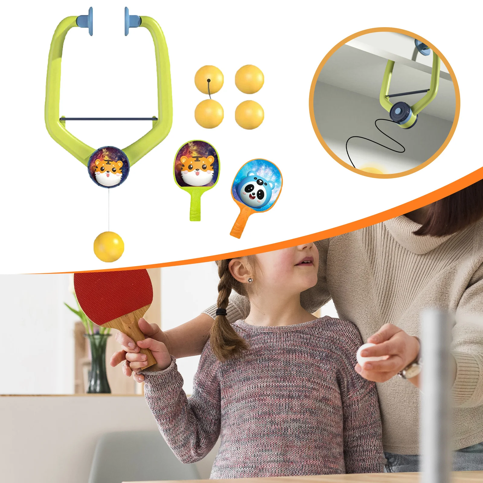 

Крытый подвесной тренажер для настольного тенниса, портативный набор, ракетки для пинг-понга, тренажерное оборудование, взаимодействие родителей и детей для начинающих