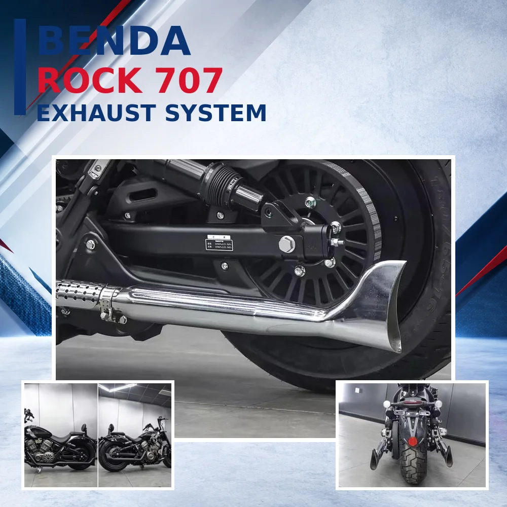 For Fit BENDA ROCK 707 Modified Fishtail Exhaust Pipe Dual Exits on Both Sides Deep and Deep Sound