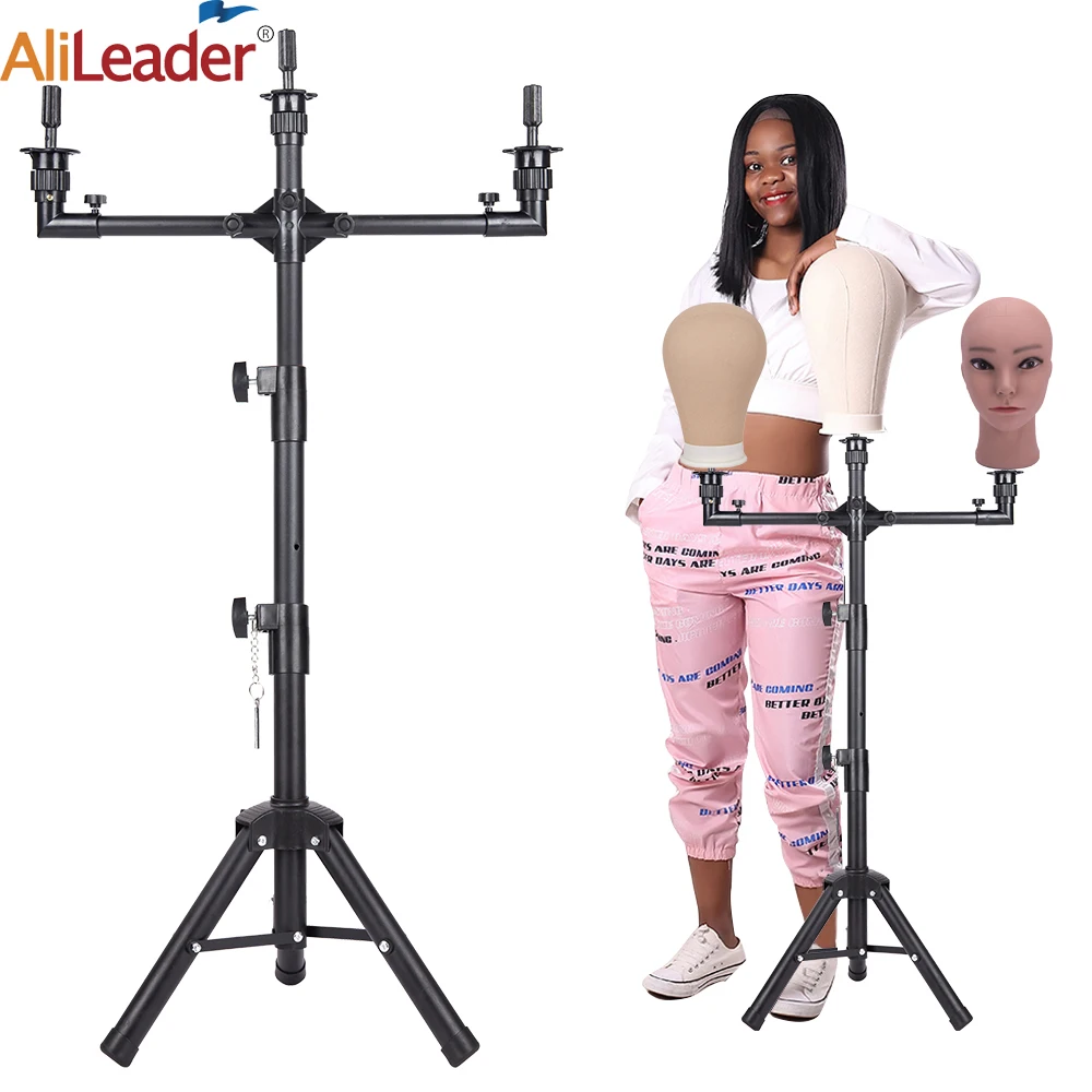 Wig Stand with Three Holders for Wig Making