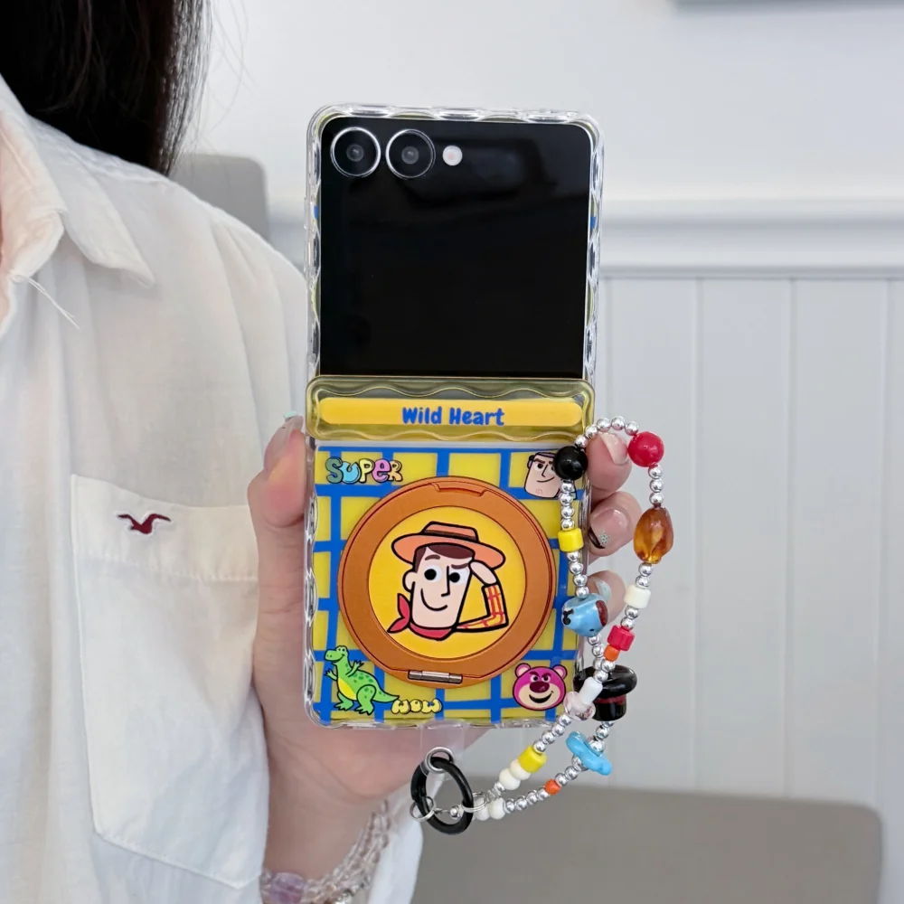 Fashion Cute Cartoon Character Plaid Phone Case for Samsung Galaxy Z Flip8 Z Flip7 Z Flip6 Cover With MagSafe Holder Kawaii Case