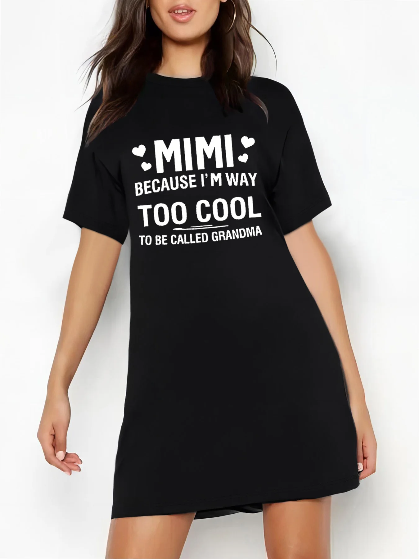 TOO COOL Letter Design Graphic Summer Fashion Long Off Shoulder T-Shirt Dress