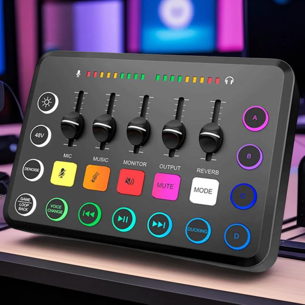 F11 Sound Card Streaming 5-Channel Audio Mixer Live Sound Card Mixer Professional Studio for Game Voice Podcast Live Streaming