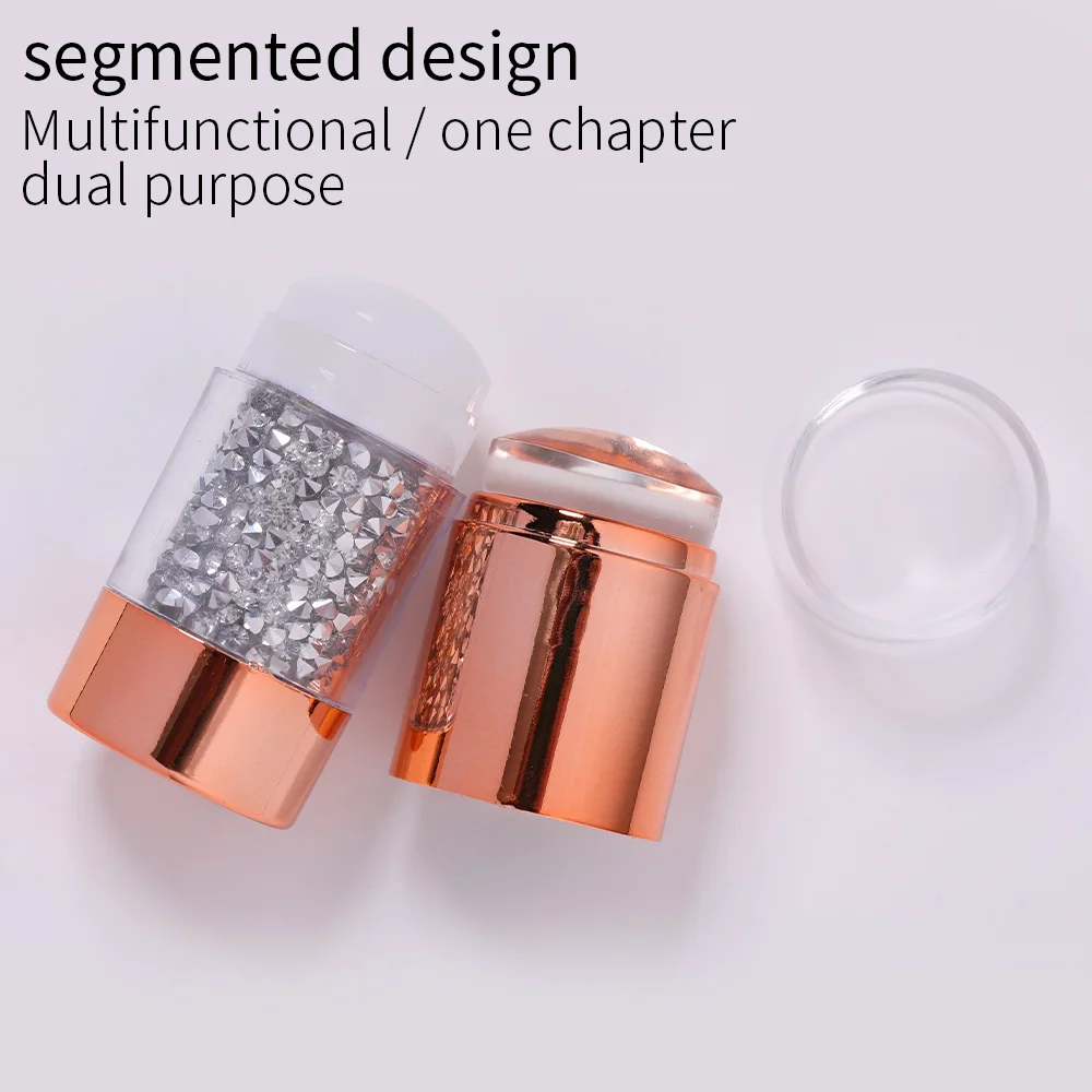 Dual-segment Design Rhinestone Nail Stamper With Scraper Jelly Silicone Stamping Templates French Tip Salon Manicure Tool