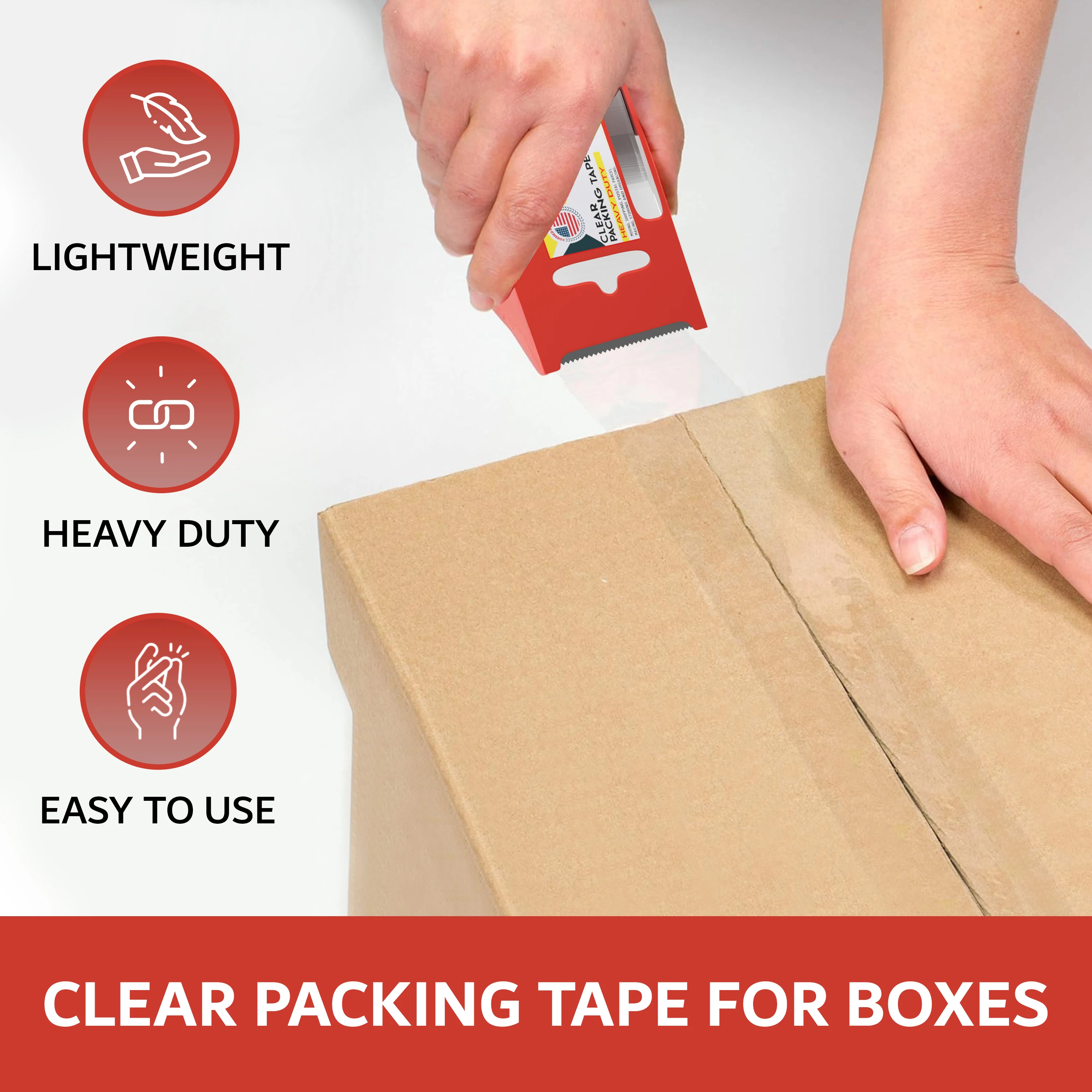 เทปปิดกล่องพร้อมที่ตัด เทปสำหรับการขนส่งแบบเติม - กว้าง 1.88 นิ้ว x ยาว 23 หลา x แกนขนาด 1.5 นิ้ว