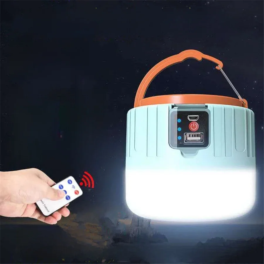 Lampe Solaire LED avec Télécommande pour Camping en Plein Air, Ampoule Rechargeable par USB, Lanternes Portables, Éclairage d'Urgence pour Randonnée et Barbecue