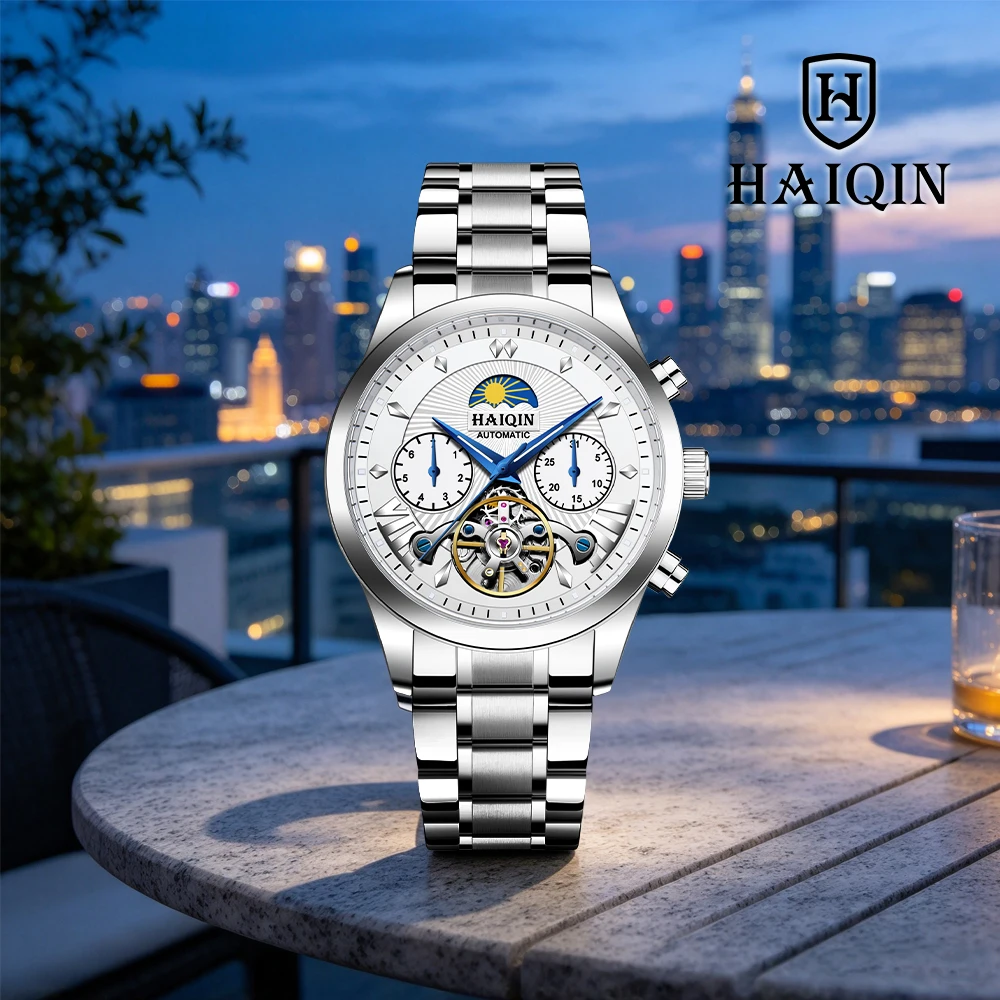 2026 New HAIQIN Brand Top Luxury Men's Mechanical Watches Calendar Week Men's Automatic Watch Stainless Steel Strap Men's Clock