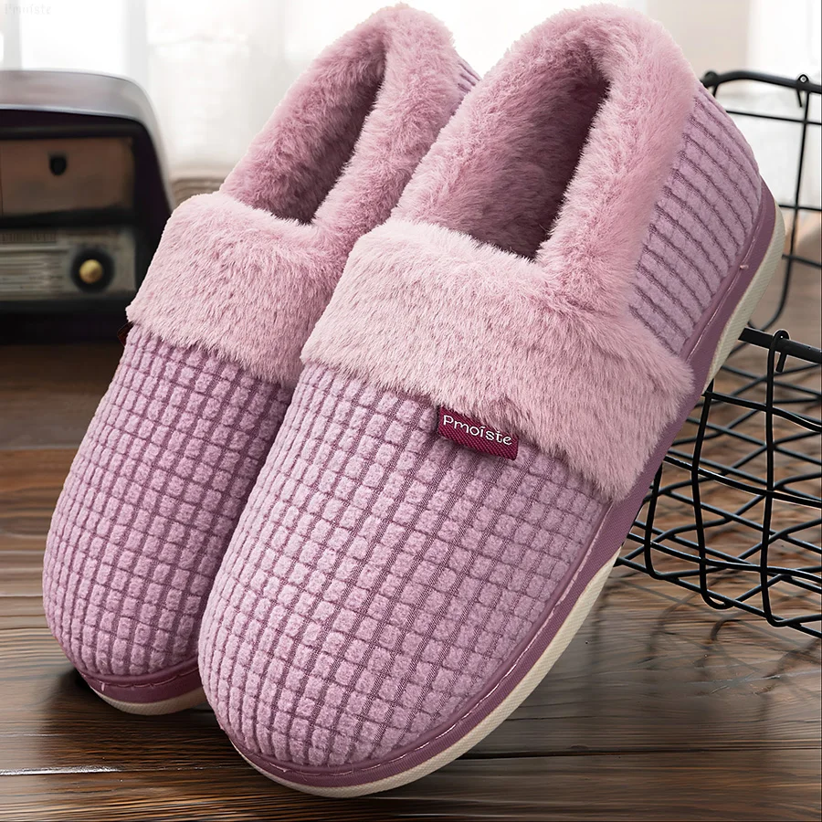 Men\'s House Slippers Plaid Memory Foam Warm Non-slip Furry Couple Shoes Indoor/Outdoors Plush Winter Living Room Slippers Luxury