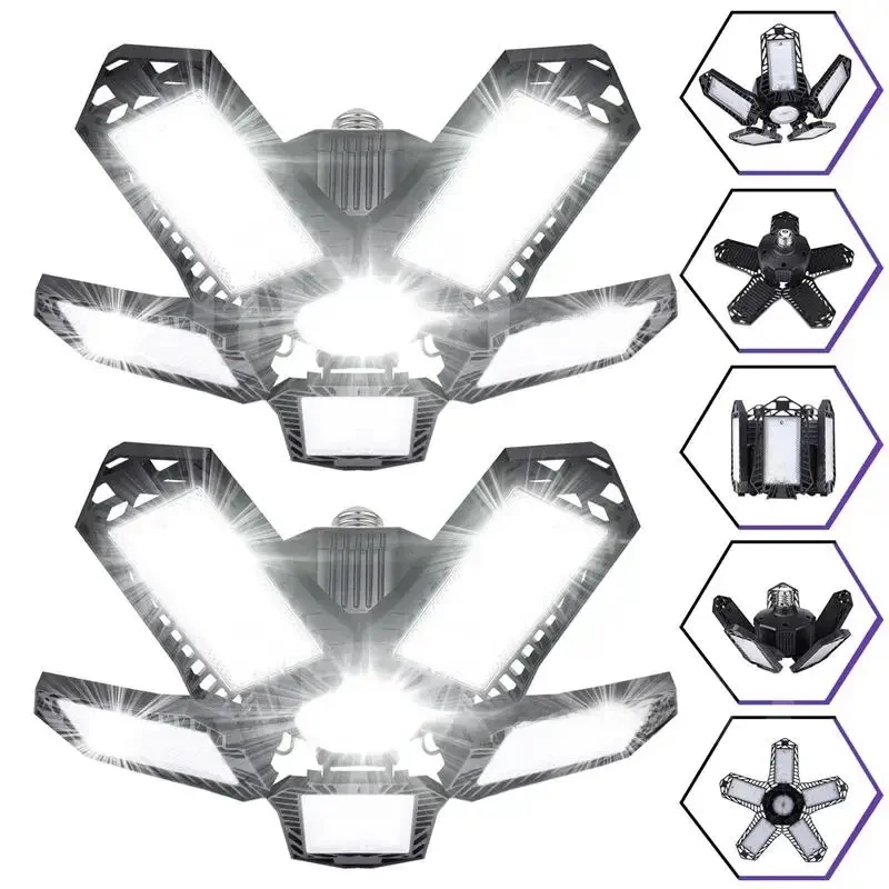 Ampoules de garage LED, 40W 60W 80W10000LM, éclairage de garage super lumineux, lumière de magasin LED avec panneaux réglables, douille à vis E27