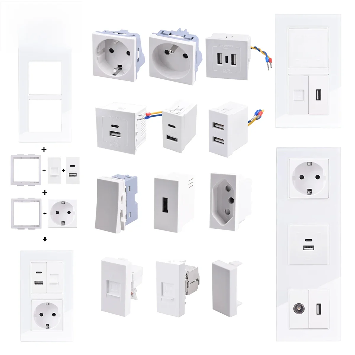 Coswall – panneau de verre Vertical, prise ue française + prise Internet TV CAT6, connecteur HDMI 2.0 et USB 3.0, Module de bricolage