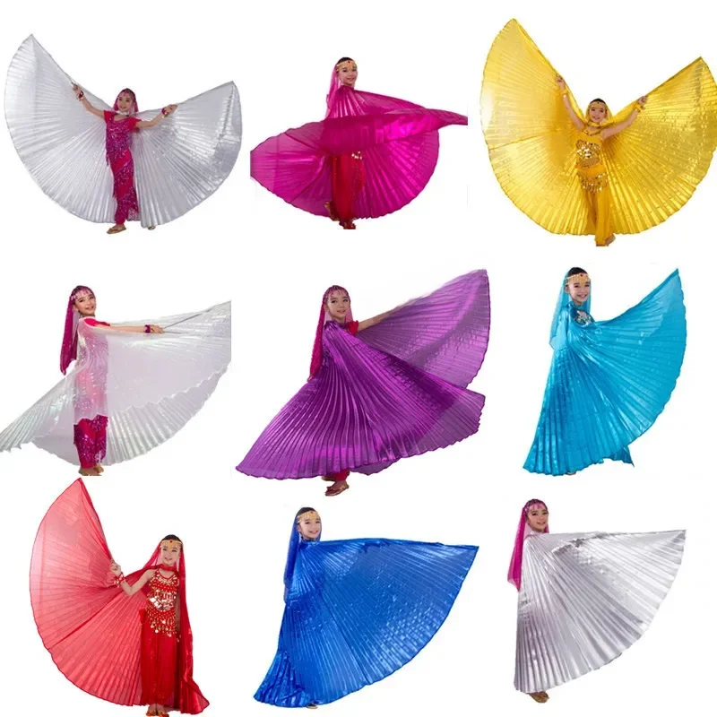 Skrzydła kostiumy dziecięca sukienka do tańca brzucha dla dziewczynek prezent Bellydancing ubrania Bollywood Dancewear dzieci Cosplay skrzydła z kijami — zdjęcie 2