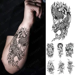 Black Chinese Flying Dragon Waterproof Temporary Tattoo Sticker Snake Tiger Fox Totem Men Tattoos Women Arm Body Art Fake Tatoo