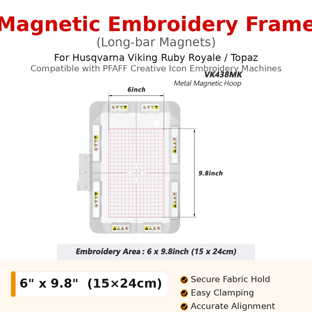

Magnetic Embroidery Frame for Husqvarna Viking Ruby Royale, Topaz & More | Pfaff Creative Icon Embroidery Machines