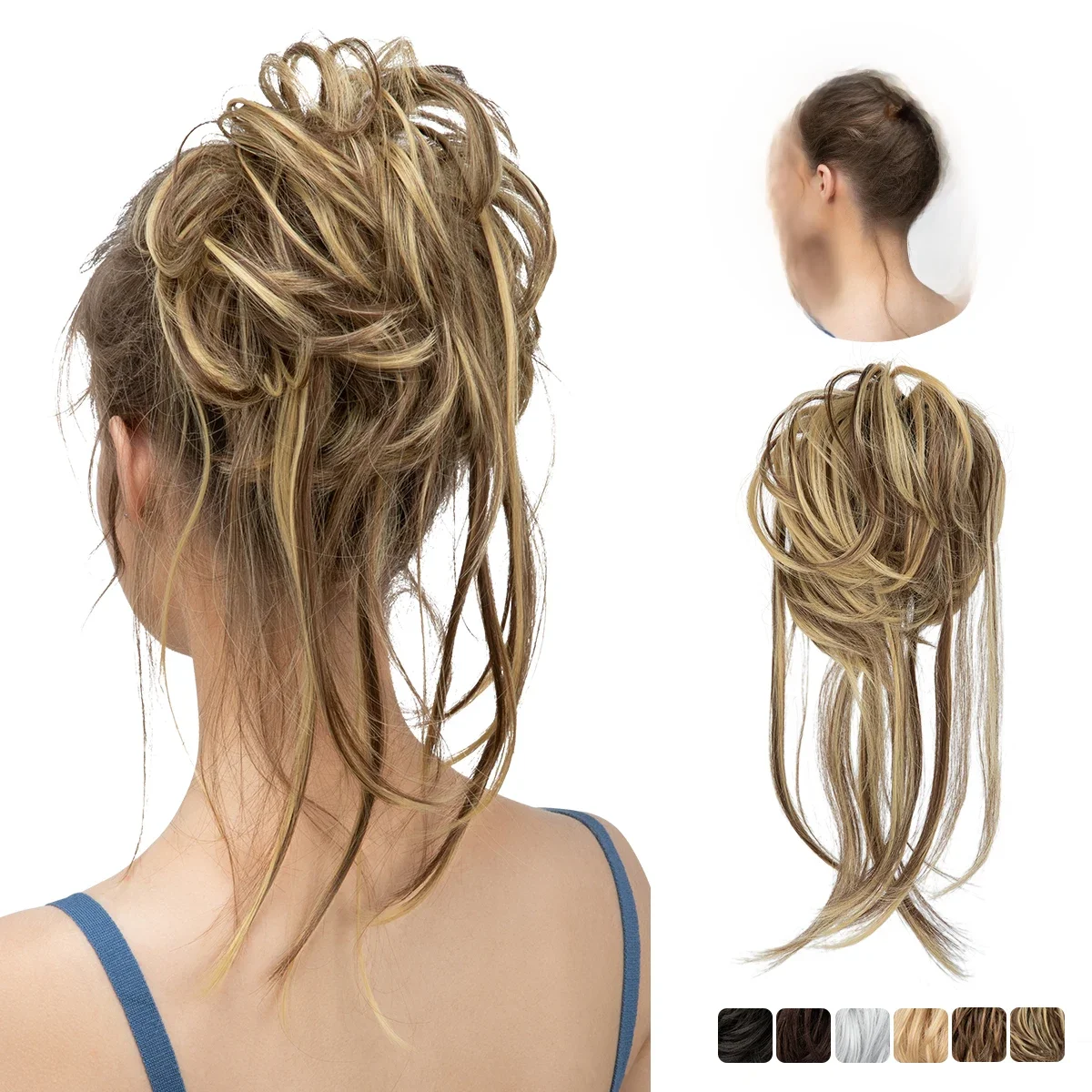 Syntetyczne elastyczne roztrzepany kok treski kręcone Scrunchie czarny blond brązowy Chignon opaska Updo pączek dla kobiet naturalne sztuczne włosy — zdjęcie 2