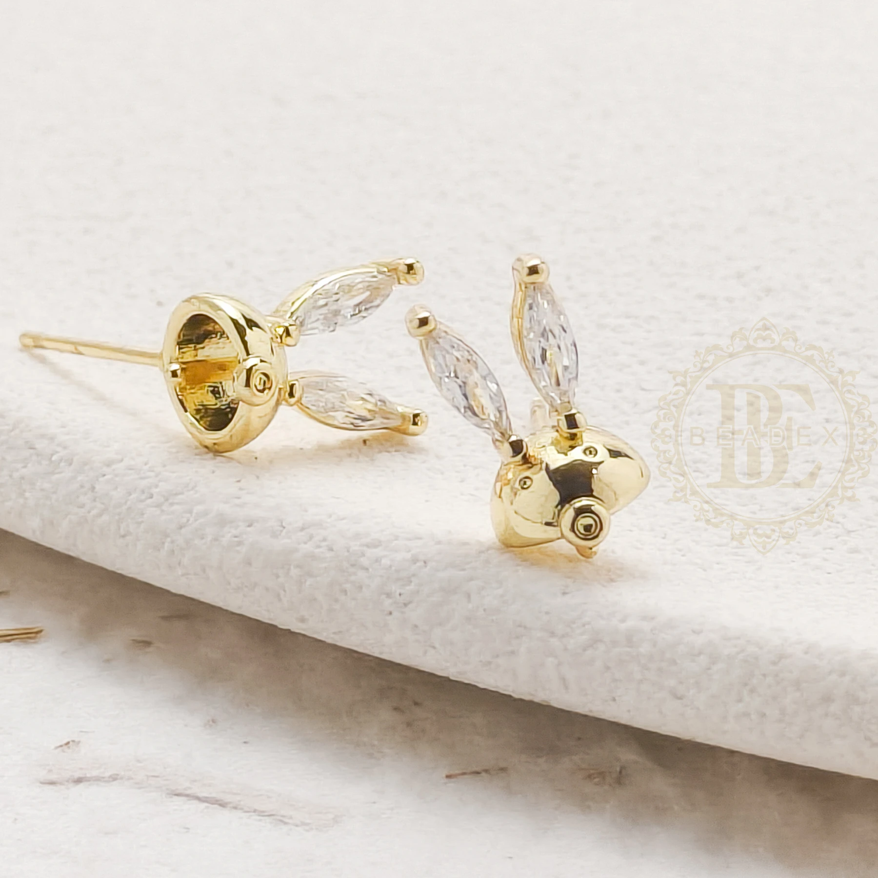 DIY Supply-2 Pieces Solid Brass Earring Post with Sterling Silver Pin - Bunny 11x7mm (4923C-9)