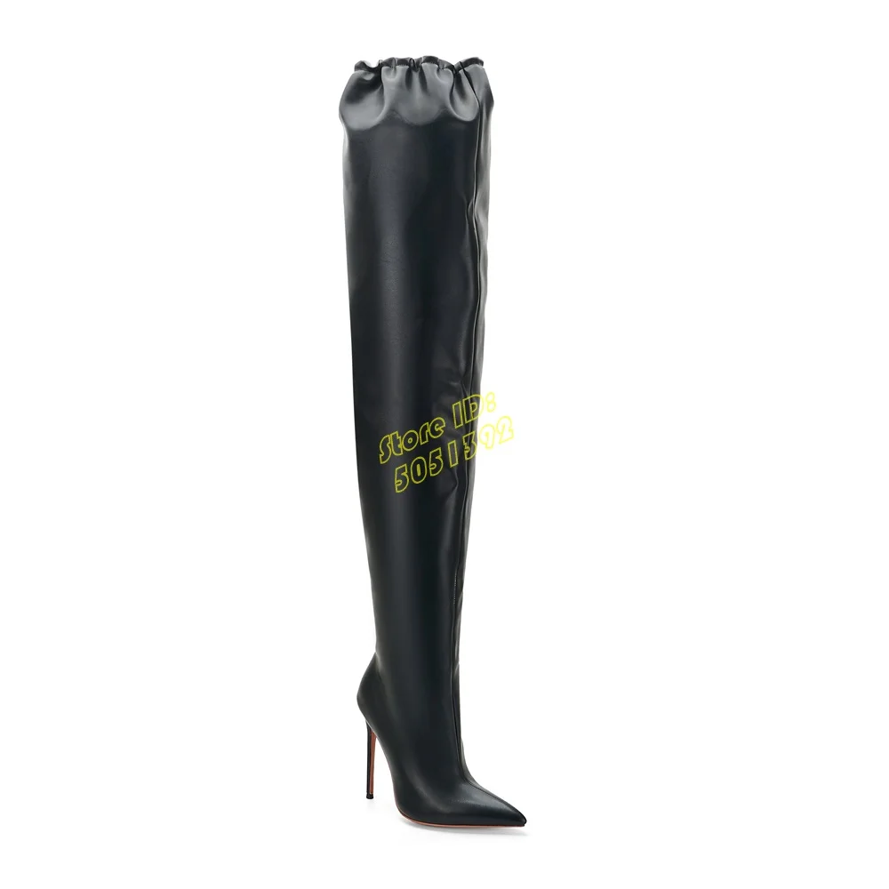 Slouchy Oversize Matte Leather Boots Black Stiletto Thin High Heel Sexy Pointed Toe Fashion 2024 Winter Autumn Women Runway Boot