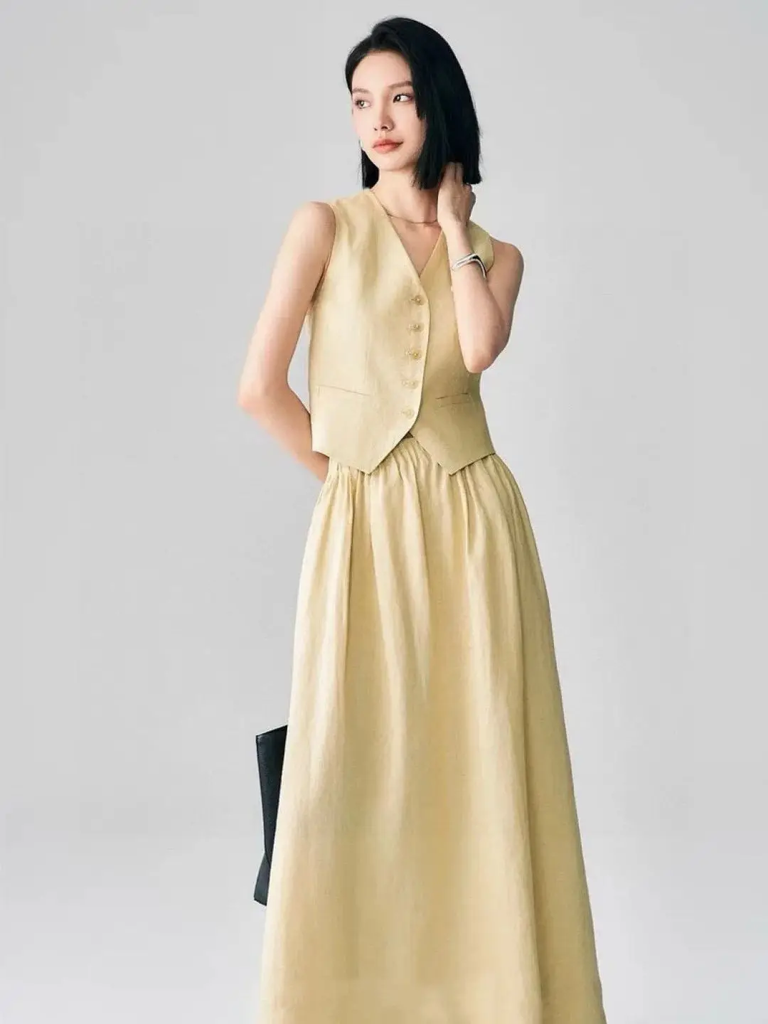Summer casual women's comfortable pure linen skirt suit