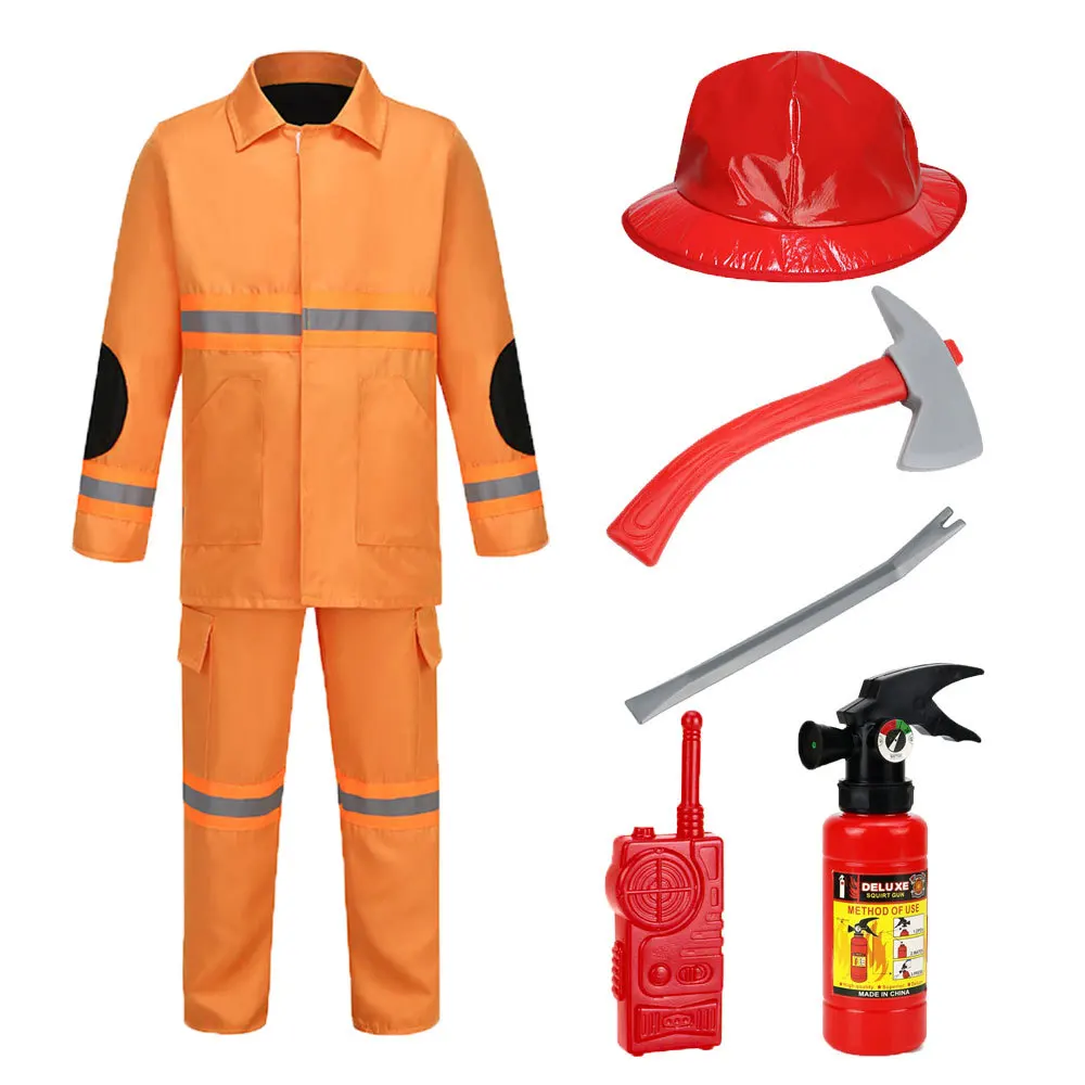 2024 Nieuwe Collectie Unisex Jongen Brandweerman Uniform Halloween Outfit Pak Meisje Brandweerman Kostuum Voor Kinderen