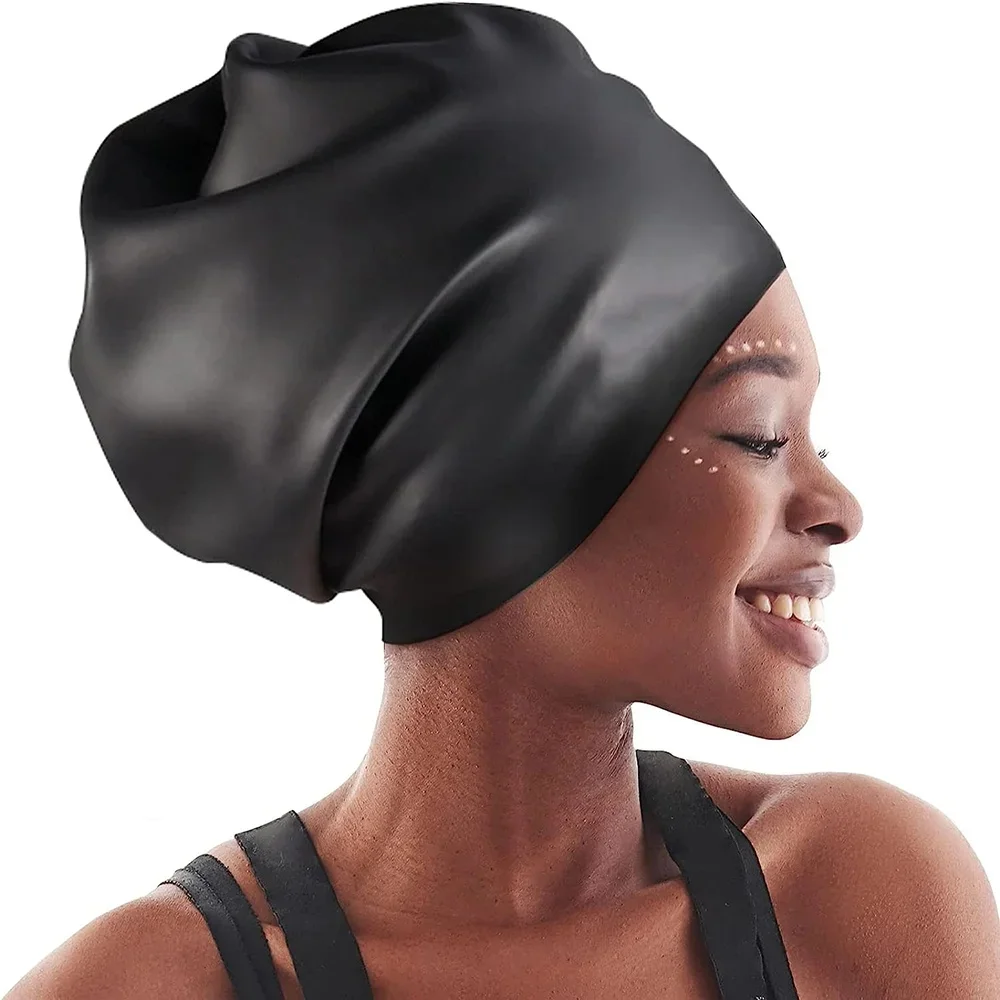 Bonnet de bain en silicone extra large avec cheveux longs et tresses sales bonnet de bain tout compris de style adulte doux et confortable