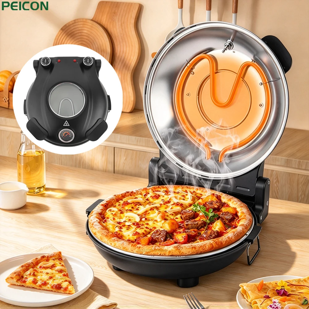 Elektrischer Pizzaofen, 12-Zoll-Pizzamaker für den Heimgebrauch, mit doppelter Temperaturregelung, elektrischer Pizzaofen für den Haushalt mit 12-Zoll-Pizzastein.