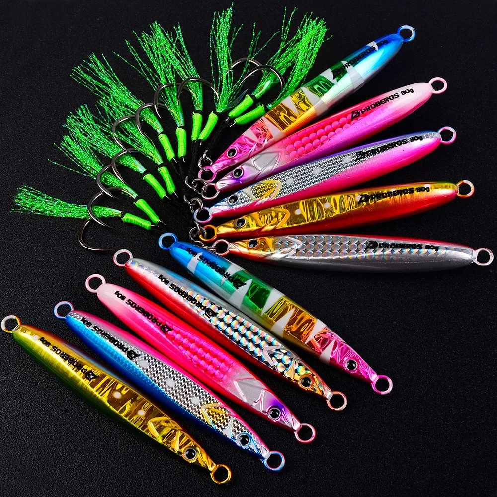 LHFSH Luminous Metal Jig Fishing Lures Hard Bait 20g-80g Slow Sinking Jigging Bait with Treble Hooks for Sea Bass Tuna Fishing view 3