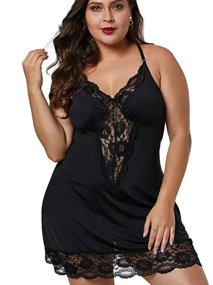 8XL duże rozmiary paski spaghetti koszula nocna damska letnia koronkowa satynowa bielizna nocna Plus rozmiar koszula nocna damska piżama ubrania domowe — zdjęcie 2