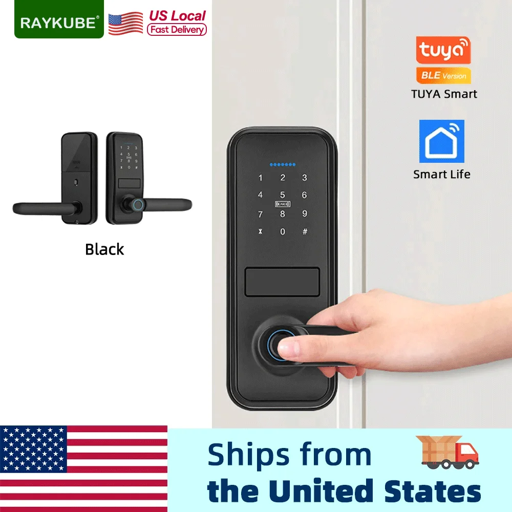 RAYKUBE Smart Biometric Fingerprint Door Lock Electronic Lock Tuya App Set Fingerprint/ Password/ Card Unlock Delivery From US