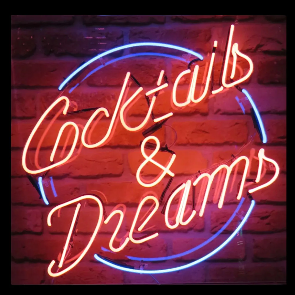 

Cocktails & Dreams Neon Light Sign Custom Handmade Real Glass Tube Bar Drink Store Advertise Room Decoration Display Lamp 17X14"