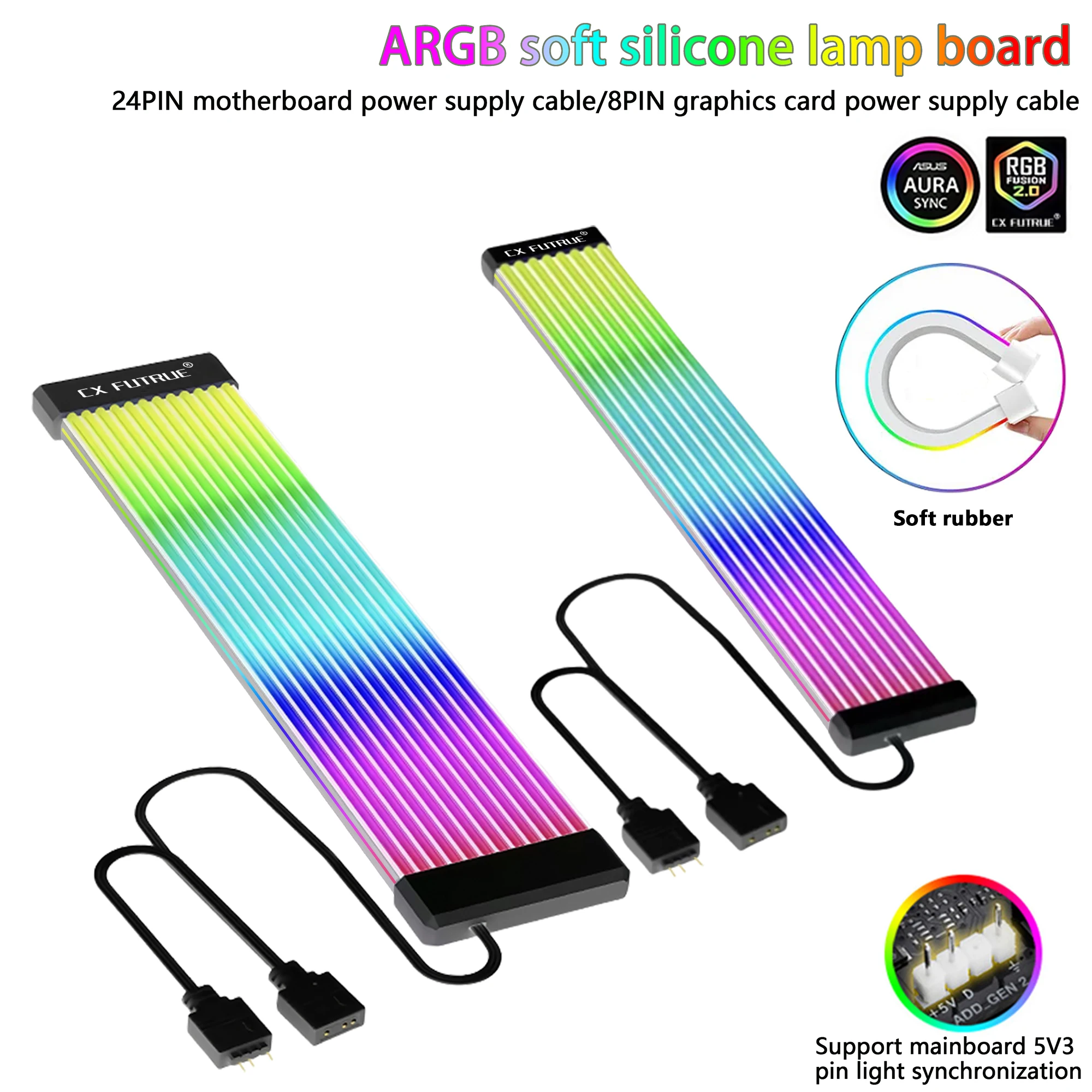 5V 3Pin ARGB Sync Flexible LED Light Strip DIY Kit, 8/24Pin Motherboard, 6/8Pin GPU Cable Decor Light Strip PC Modding Accessory
