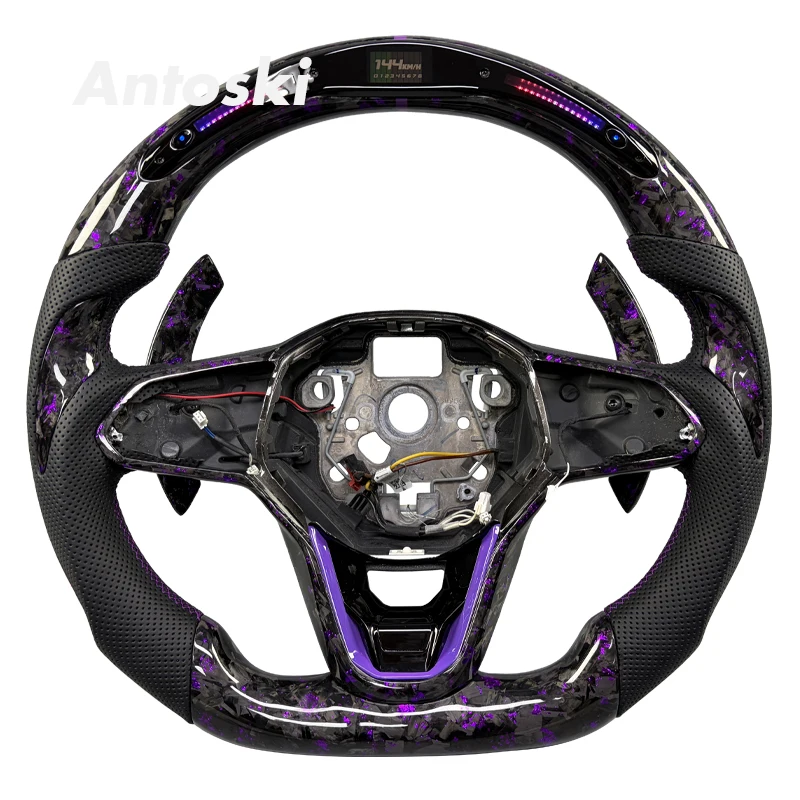 

Руль из кованого карбона с интеллектуальной LED-подсветкой, индивидуальный дизайн, фиолетовый, для Volkswagen Golf 8 MK8 R MK5 MK6 MK7 Polo GTI Scirocco